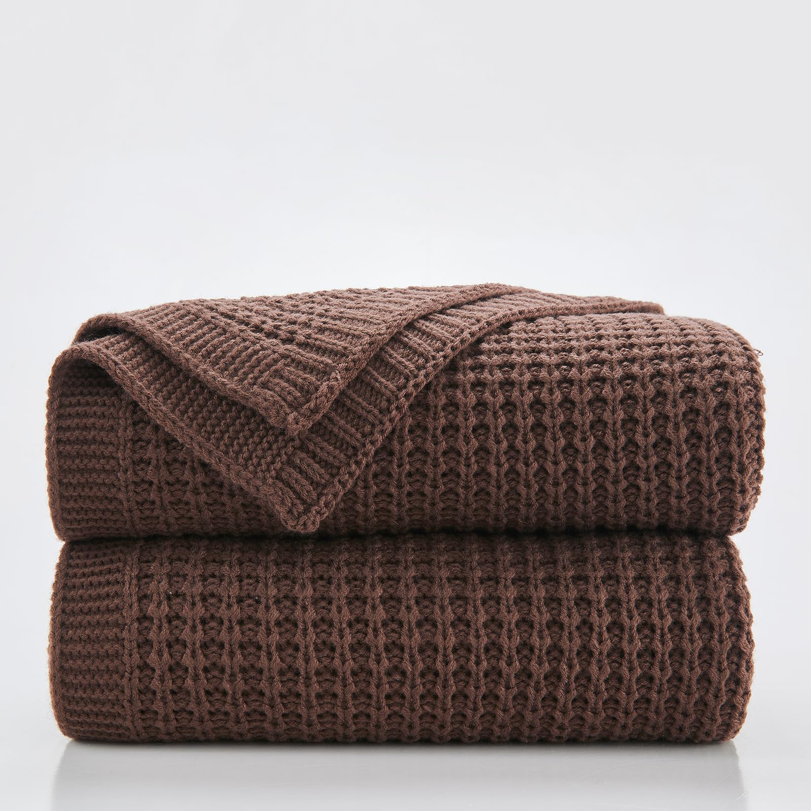 Douceur brown throw blanket for bed, Soft Chunky Cable Knit Throw